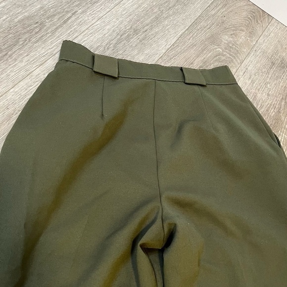 VINTAGE Olive Khaki Green Trousers Pleated Tapered Carrot Relaxed Fit Pants 8 10 - Picture 6 of 14